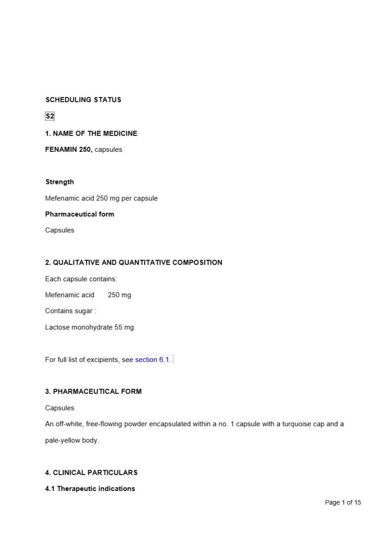 Fenamin 250 250 mg Capsules package insert preview