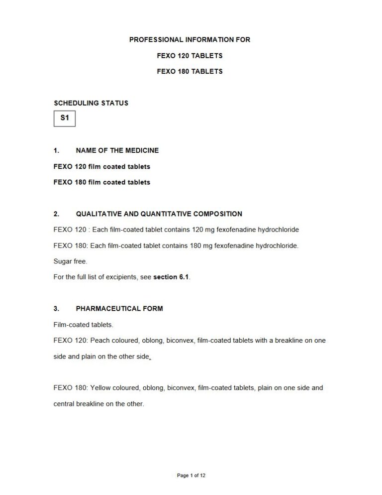 Fexo 120 mg, 180 mg FC tablets. package insert preview