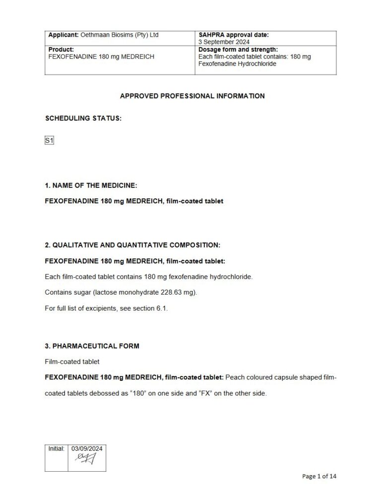 Fexofenadine 180 Mg Film-Coated Tablets package insert preview