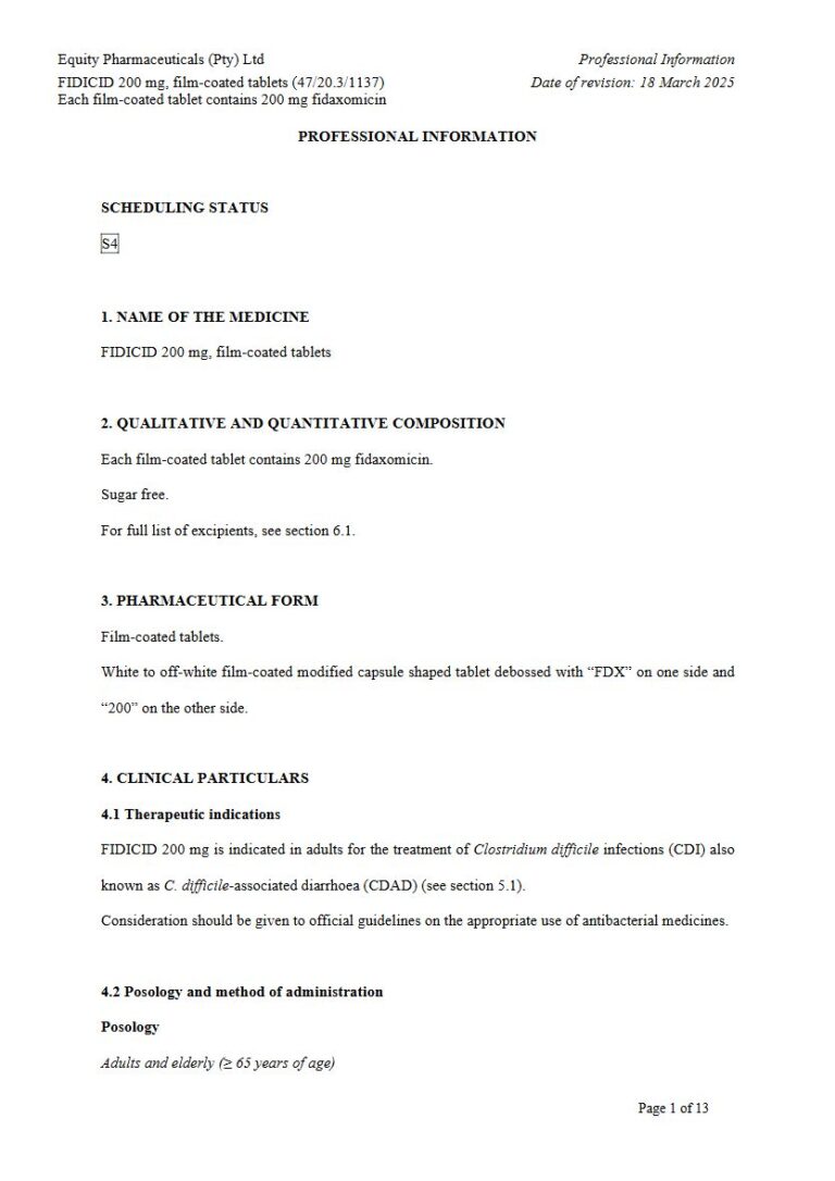 Fidicid 200 mg FC tablets. package insert preview