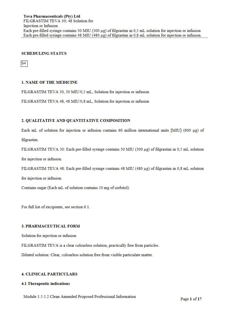 Filgrastim Teva 0.5 mL/0.8 mL Solution package insert preview