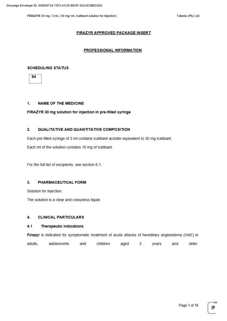 Firazyr 30 Mg Solution package insert preview