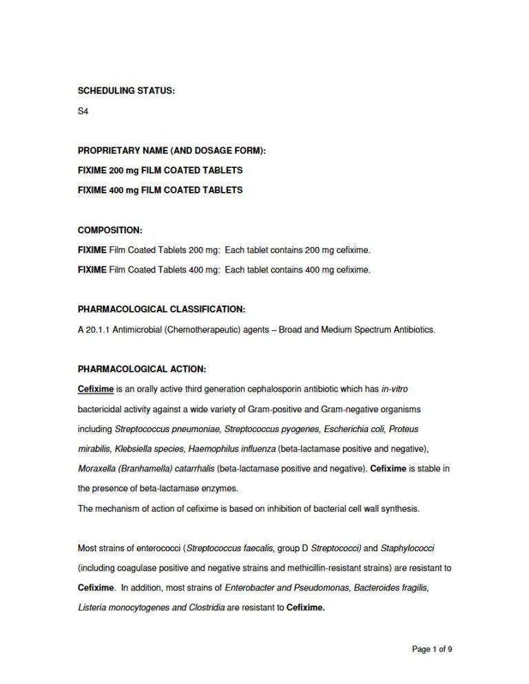 Fixime 200mg. 400mg Tablet package insert preview