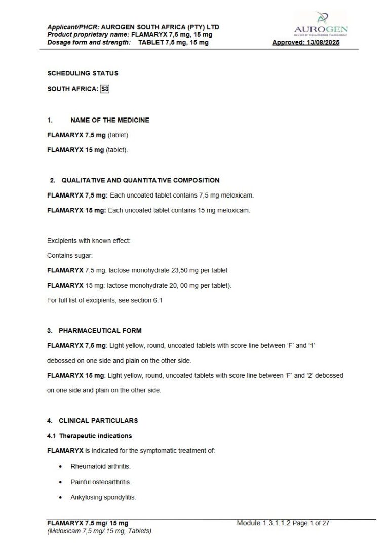 Flamaryx 7,5 mg, 15 mg TABLET package insert preview