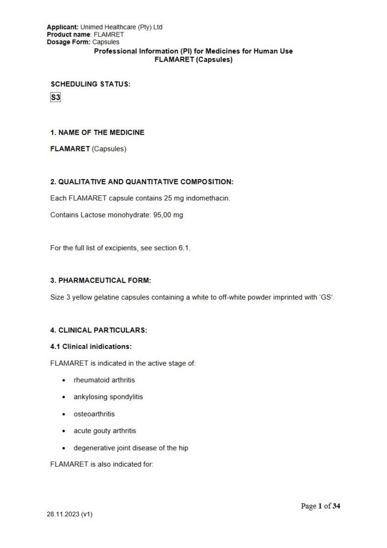 Flamret 25 mg Capsules package insert preview