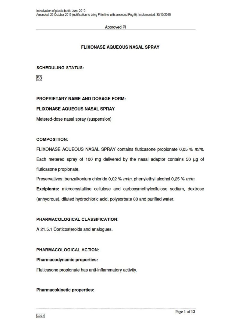 Flixonase 100mg AQUEOUS NASAL SPRAY package insert preview