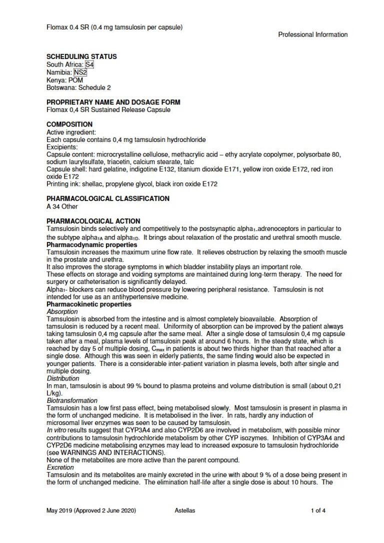 Flomax 0.4mg Sustained Release Capsule package insert preview