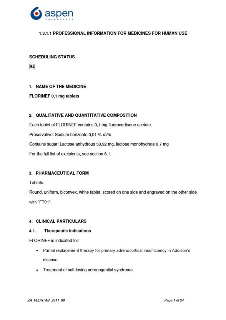 Florinef 0.1 Mg Tablets package insert preview