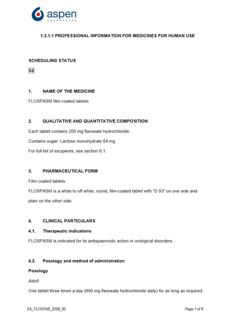Flospasm 200 mg FC tablets. package insert preview