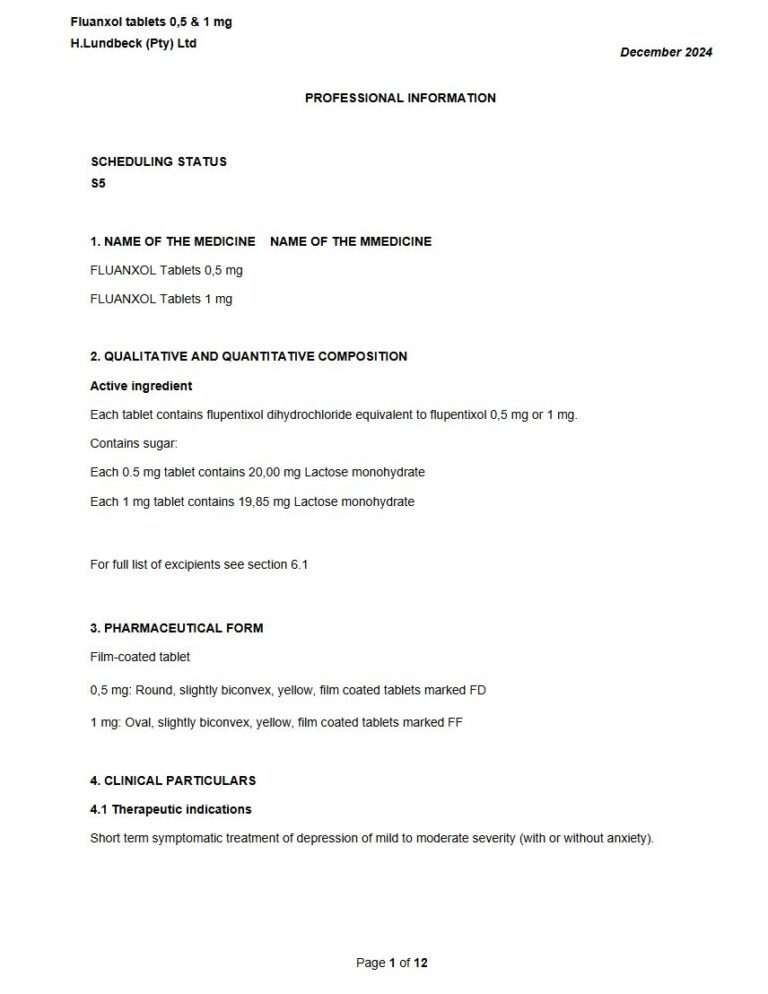 Fluanxol 0,5 & 1 mg FC tablets package insert preview