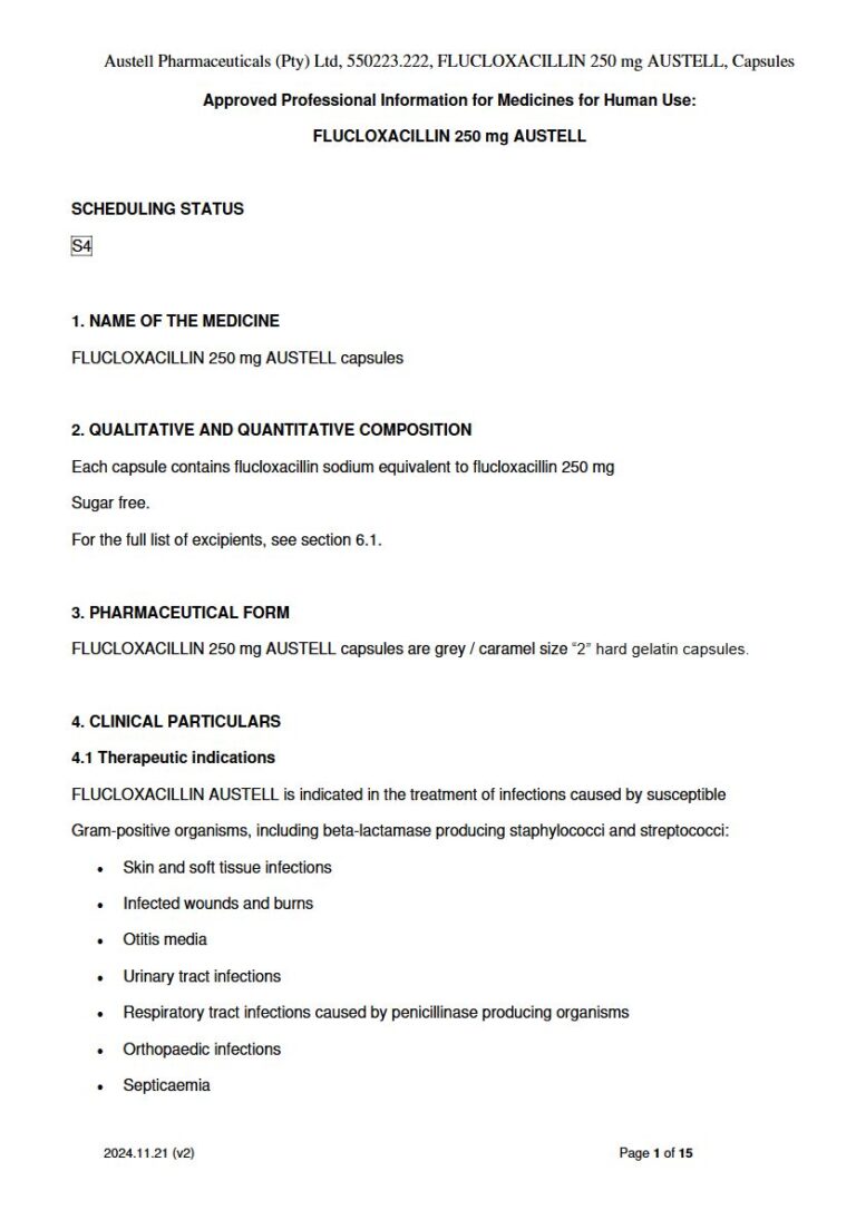 Flucloxacillin 250 Mg Capsules package insert preview