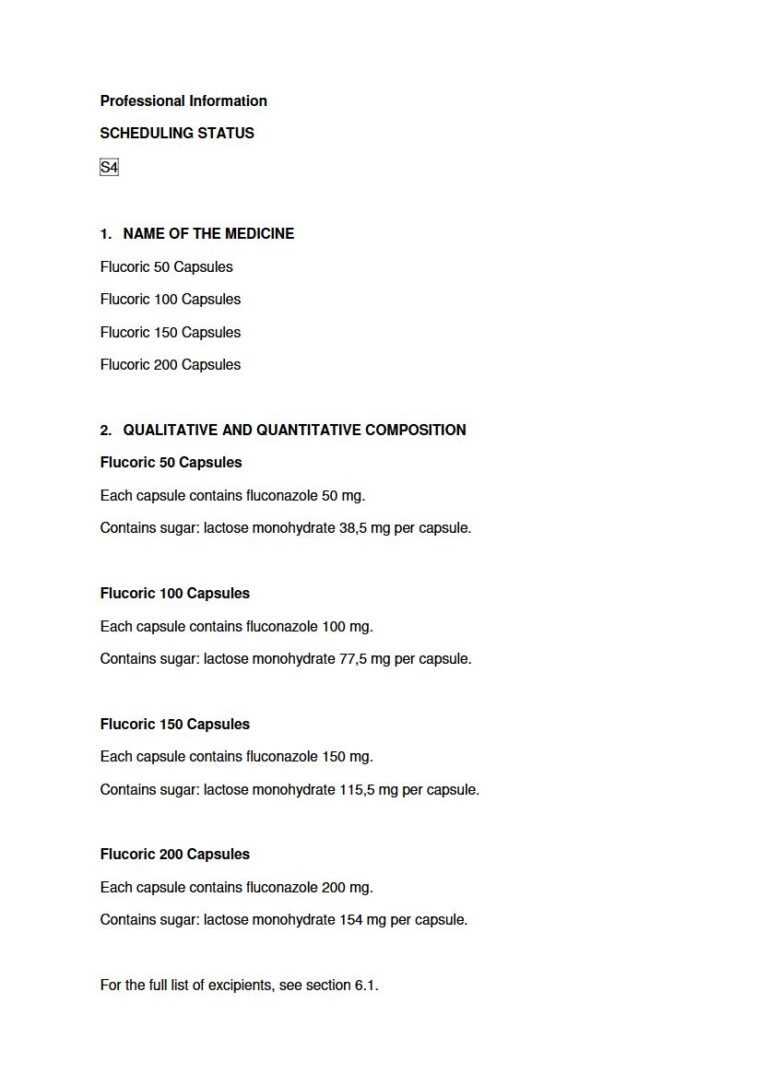 Flucoric 50 mg, 100 mg, 150 mg, 200 mg Capsule package insert preview