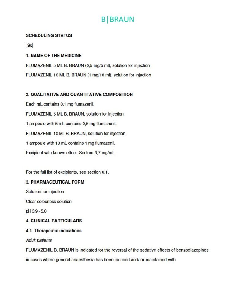 Flumazenil 5 Ml/10 Ml/0,5 mg/1 mg Solution package insert preview