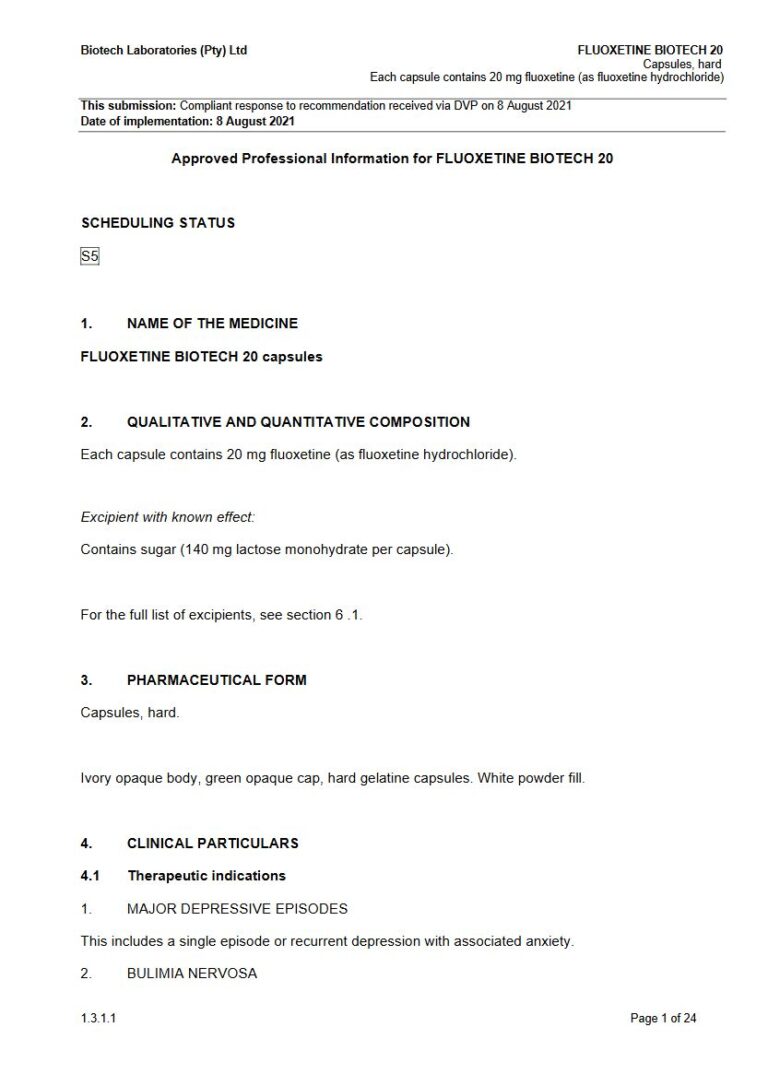 Fluoxetine Biotech 20 20 mg Capsules. hard. package insert preview