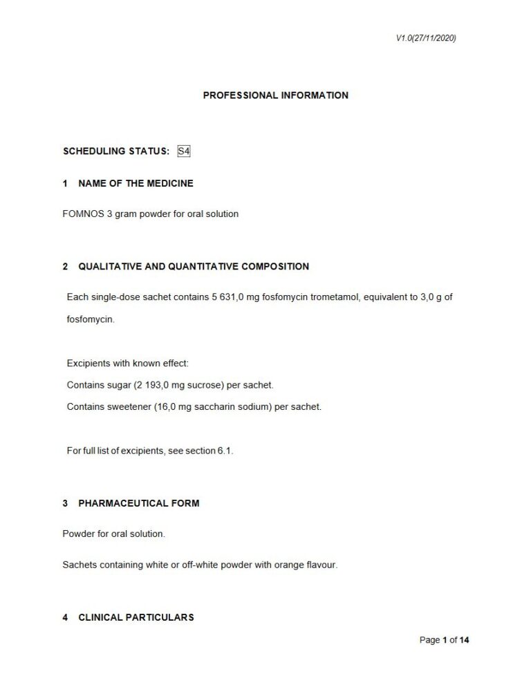 Fomnos 3g powder for oral solution package insert preview
