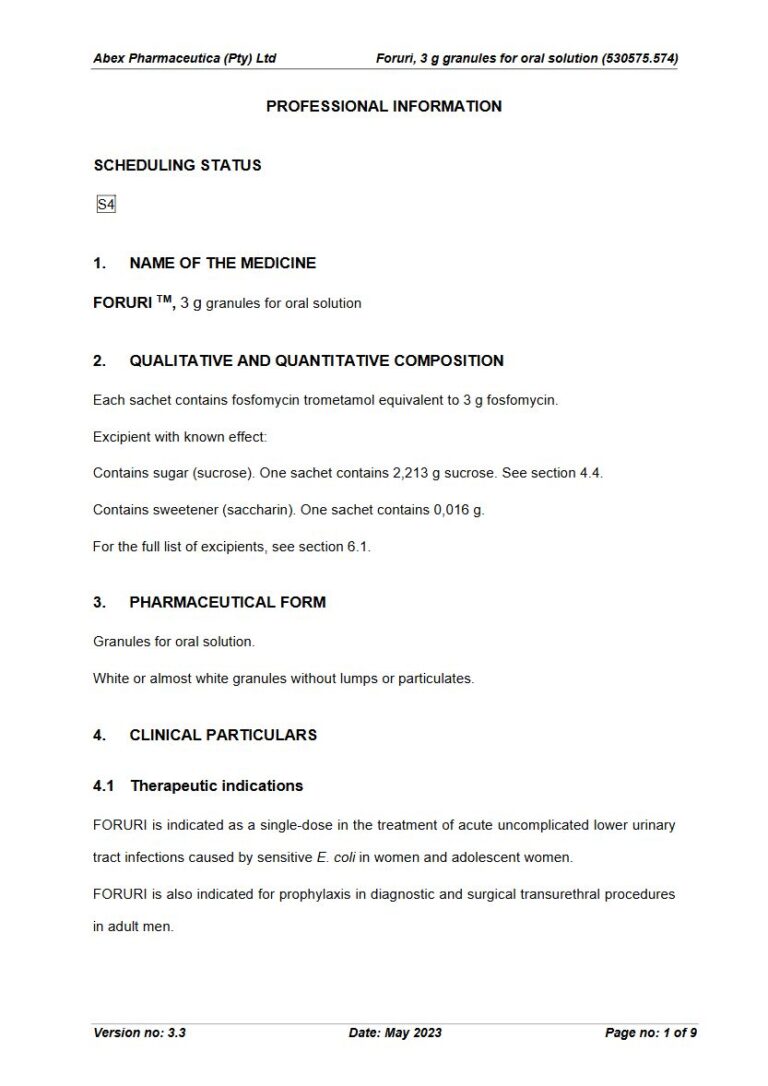 Foruri 3 g Granules for oral solution package insert preview