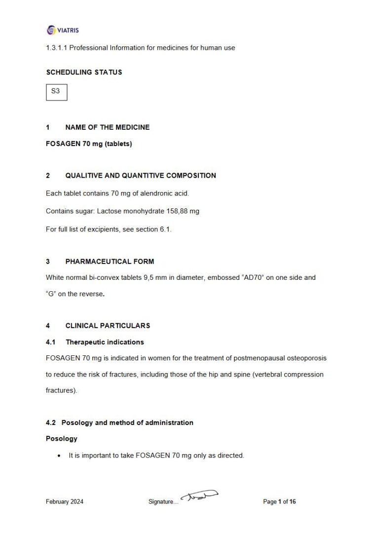 Fosagen 70 mg. Tablets package insert preview