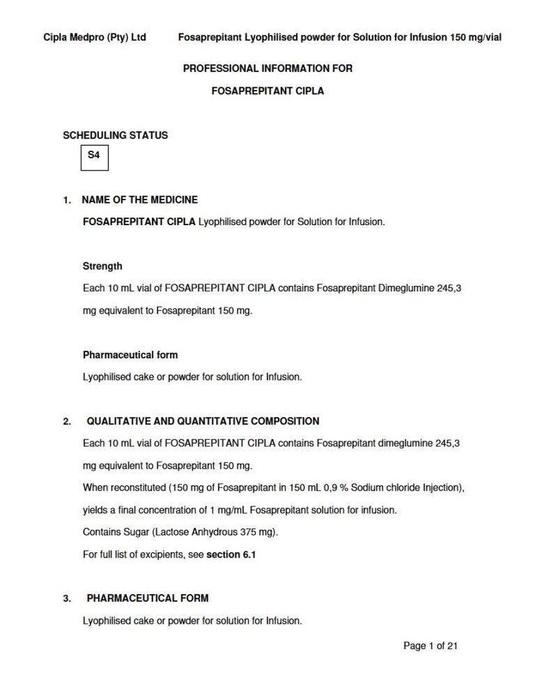 Fosaprepitant Cipla 150 mg Solution package insert preview