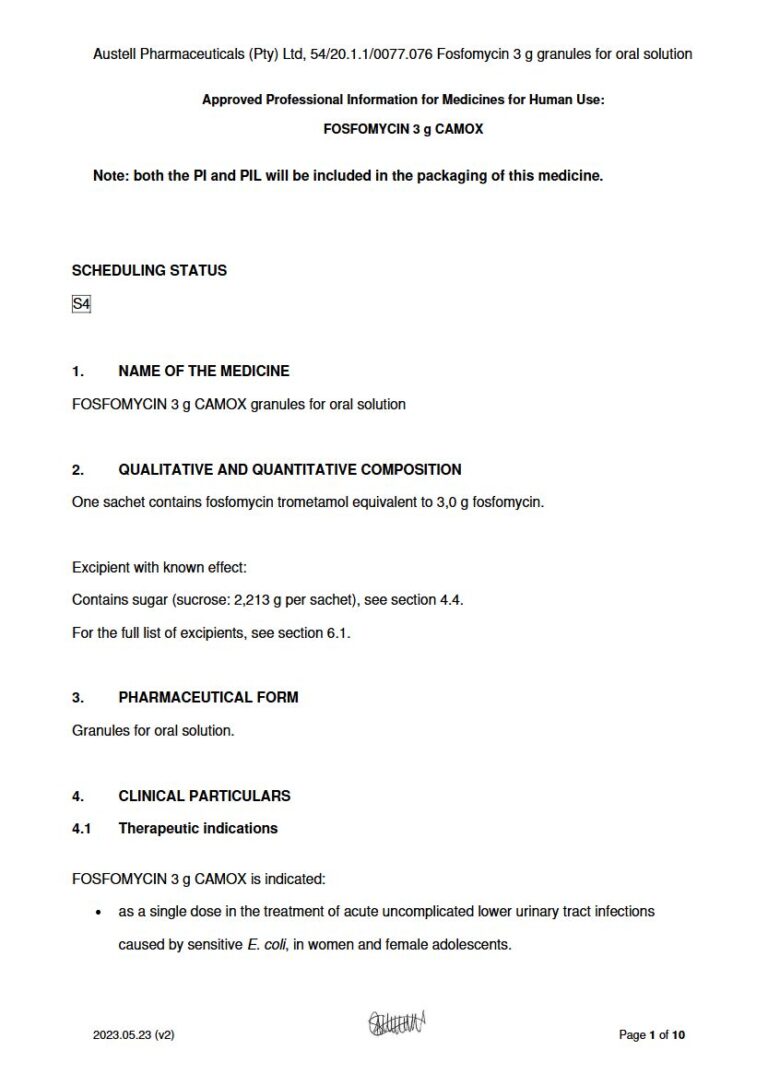 Fosfomycin 3 G Oral Solution package insert preview