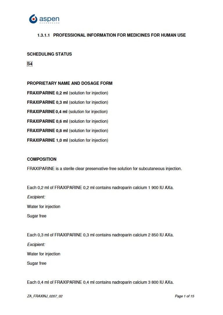 Fraxiparine 0.2ml. 0.3ml. 0.4ml. 0.6ml. 0.8ml. 1.0ml Injection package insert preview