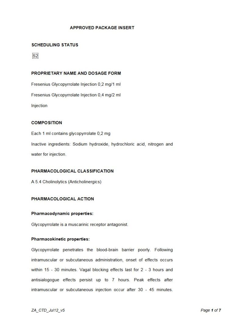 Fresenius Glycopyrrolate 0,2 mg/1 ml/0,4 mg/2 ml Injection package insert preview