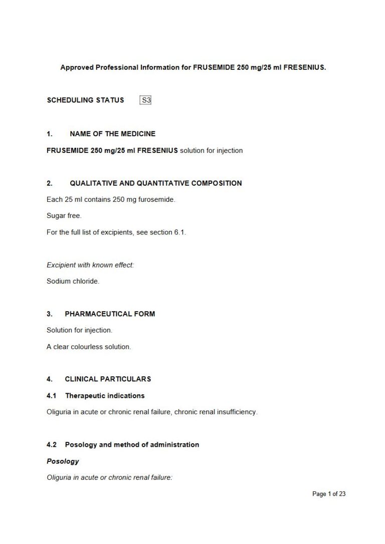 Frusemide 250 Mg/25 Ml Solution package insert preview
