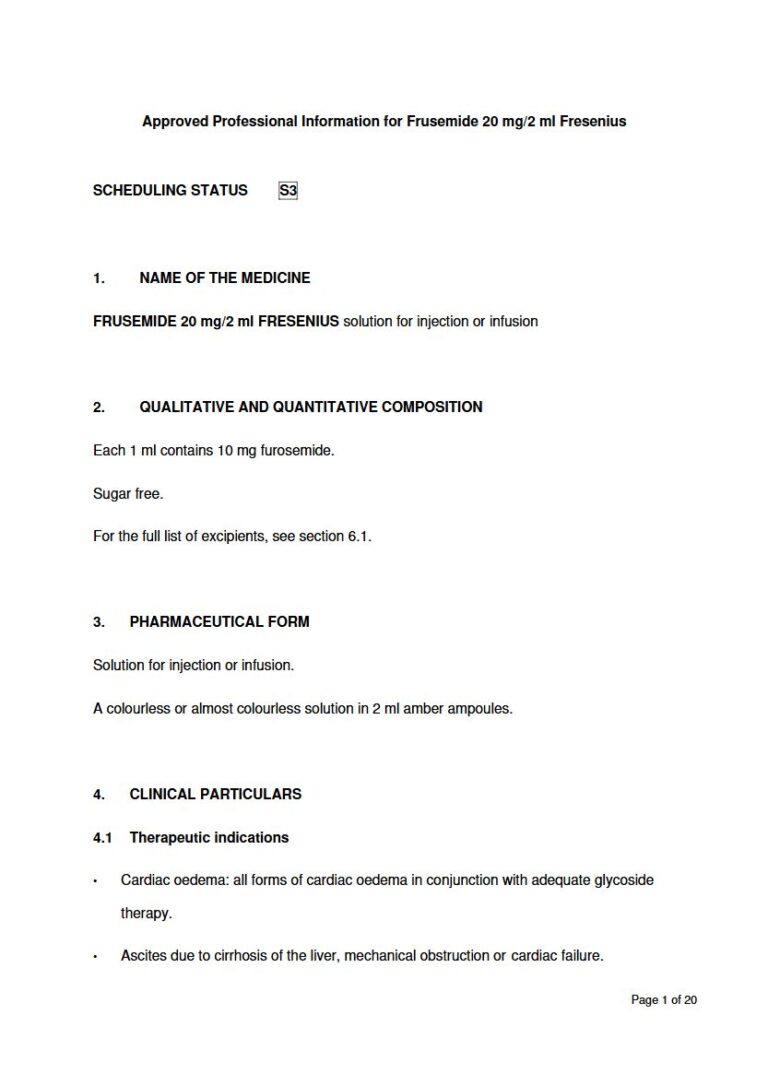 Frusemide Fresenius 20 Mg/2 Ml Solution package insert preview