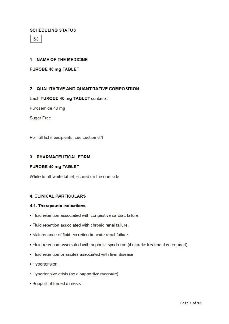 Furobe 40 Mg Tablets package insert preview