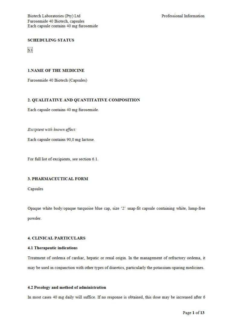 Furosemide 40 Biotech 40 mg Capsules package insert preview