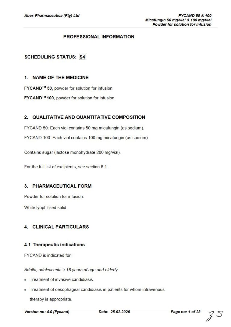 Fycand 50 And 100 50 mg & 100 mg Powder for solution for infusion package insert preview