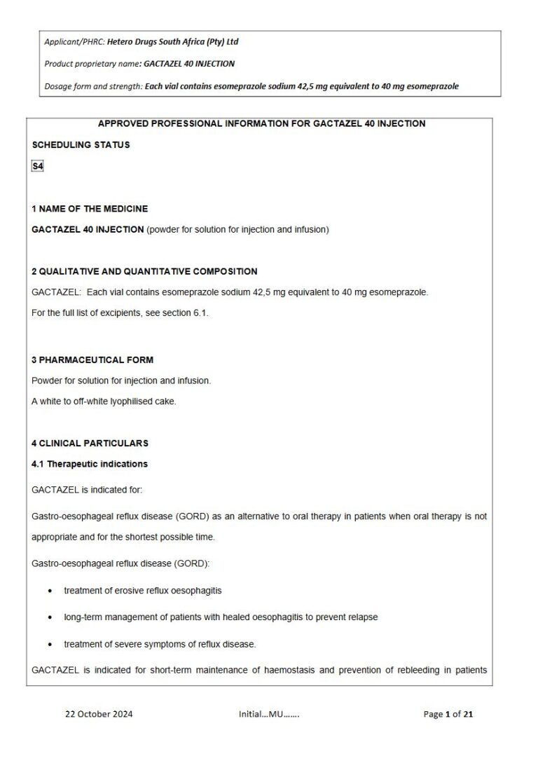 Gactazel 40 Mg Solution package insert preview