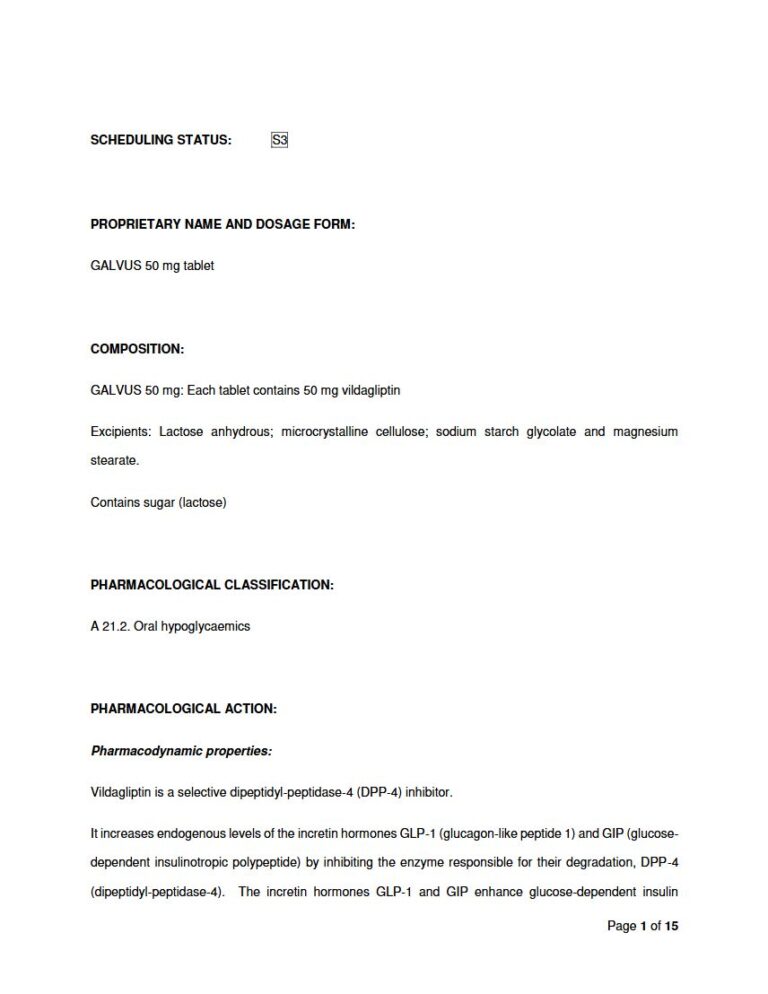 Galvus 50mg Tablet package insert preview