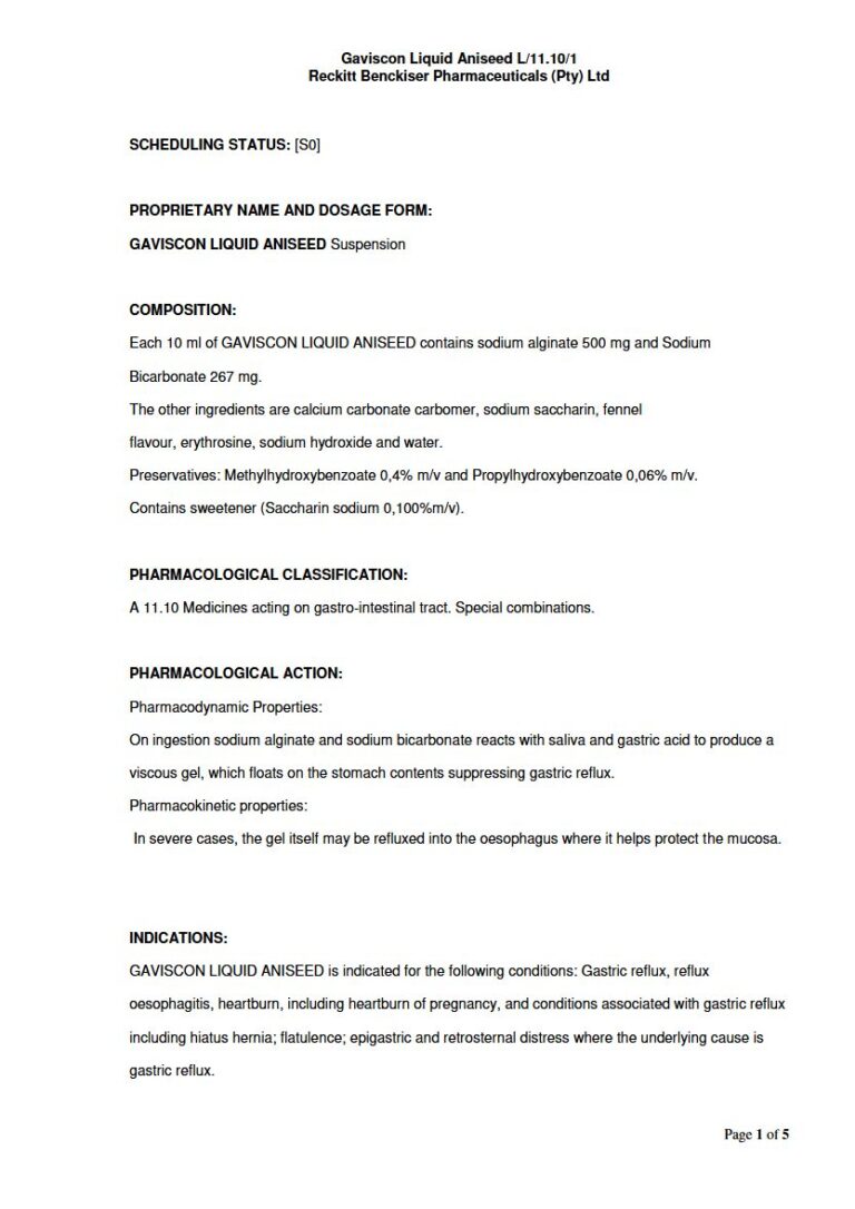 Gaviscon Liquid 10 g Suspension package insert preview