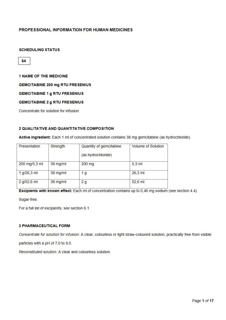 Gemcitabine Fresenius Rtu 200 mg/1 g/2 g Solution package insert preview