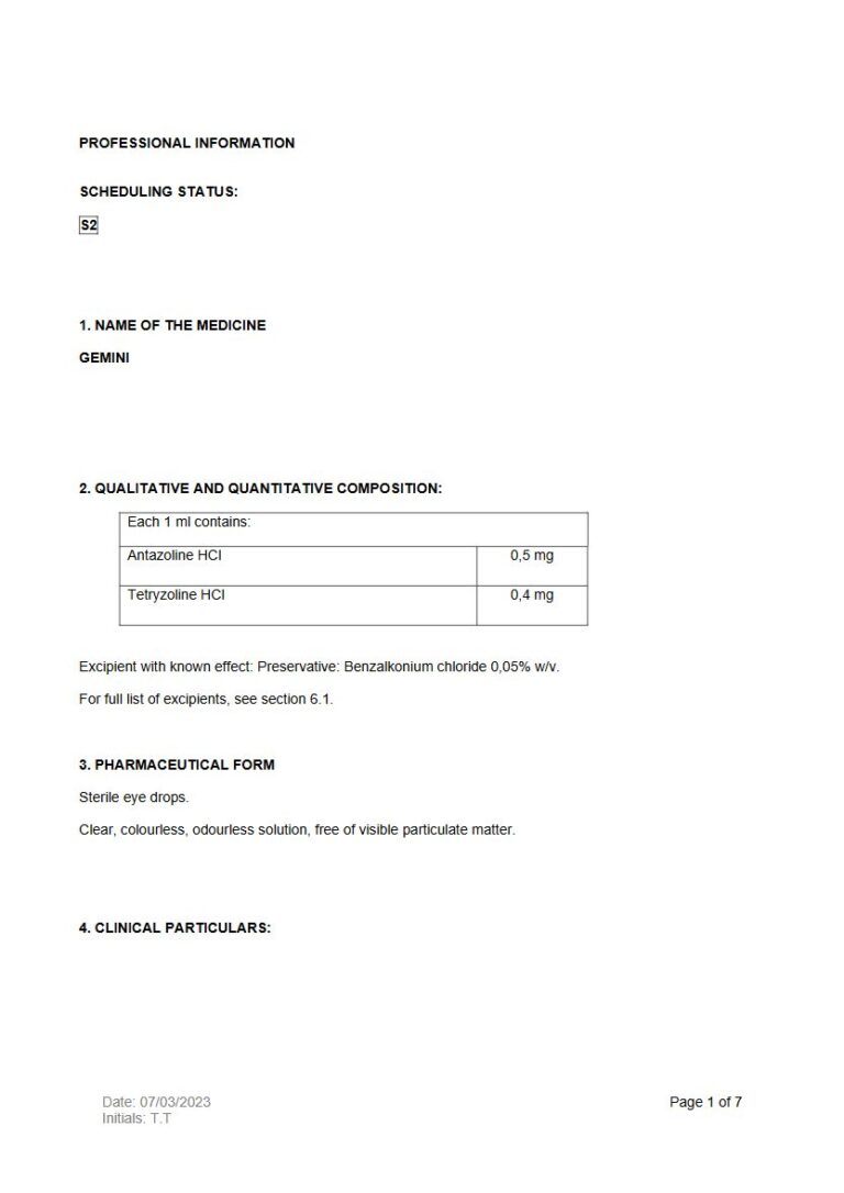 Gemini 1 ml Sterile eye drops. package insert preview