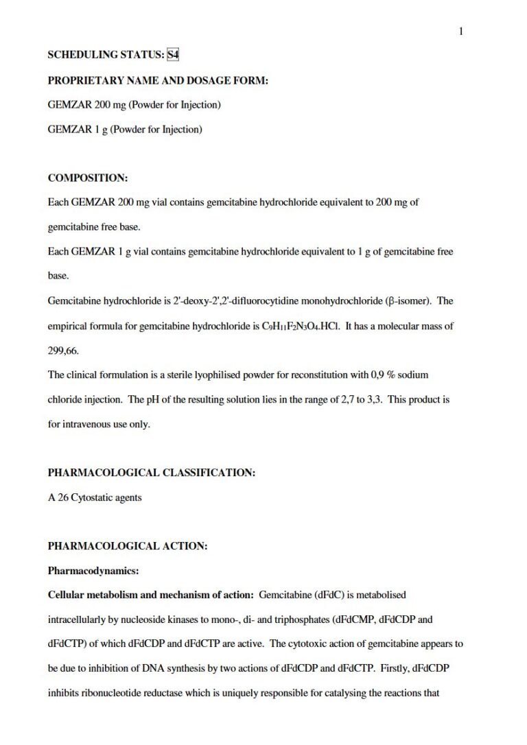Gemzar 200mg. 1000mg Injection package insert preview
