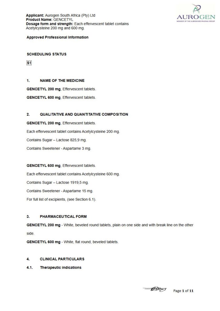 Gencetyl 600 Mg/200 mg Tablets package insert preview