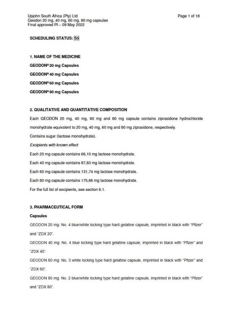 Geodon Capsules package insert preview