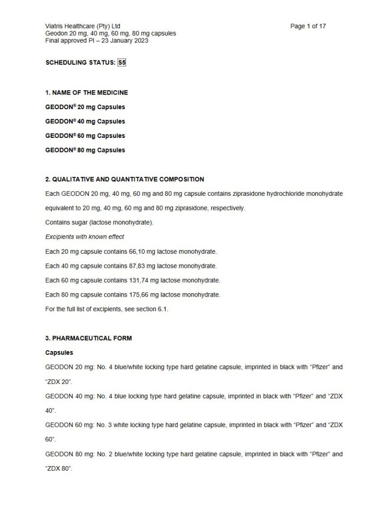 Geodon Capsules package insert preview