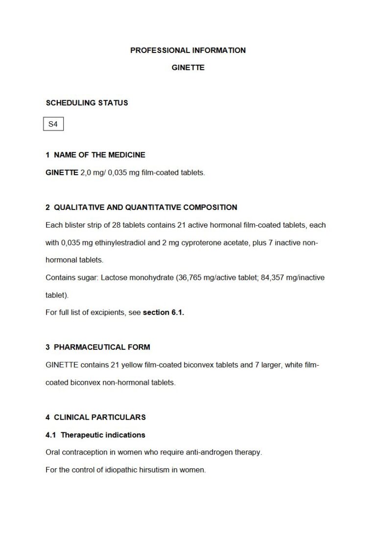 Ginette 2,0 mg/ 0,035 mg FC tablets package insert preview