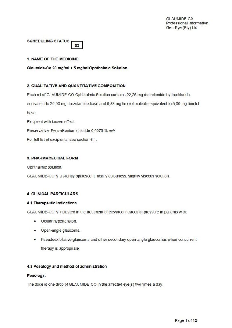Glaumide-Co 20 mg/ml + 5 mg/ml Ophthalmic solution package insert preview