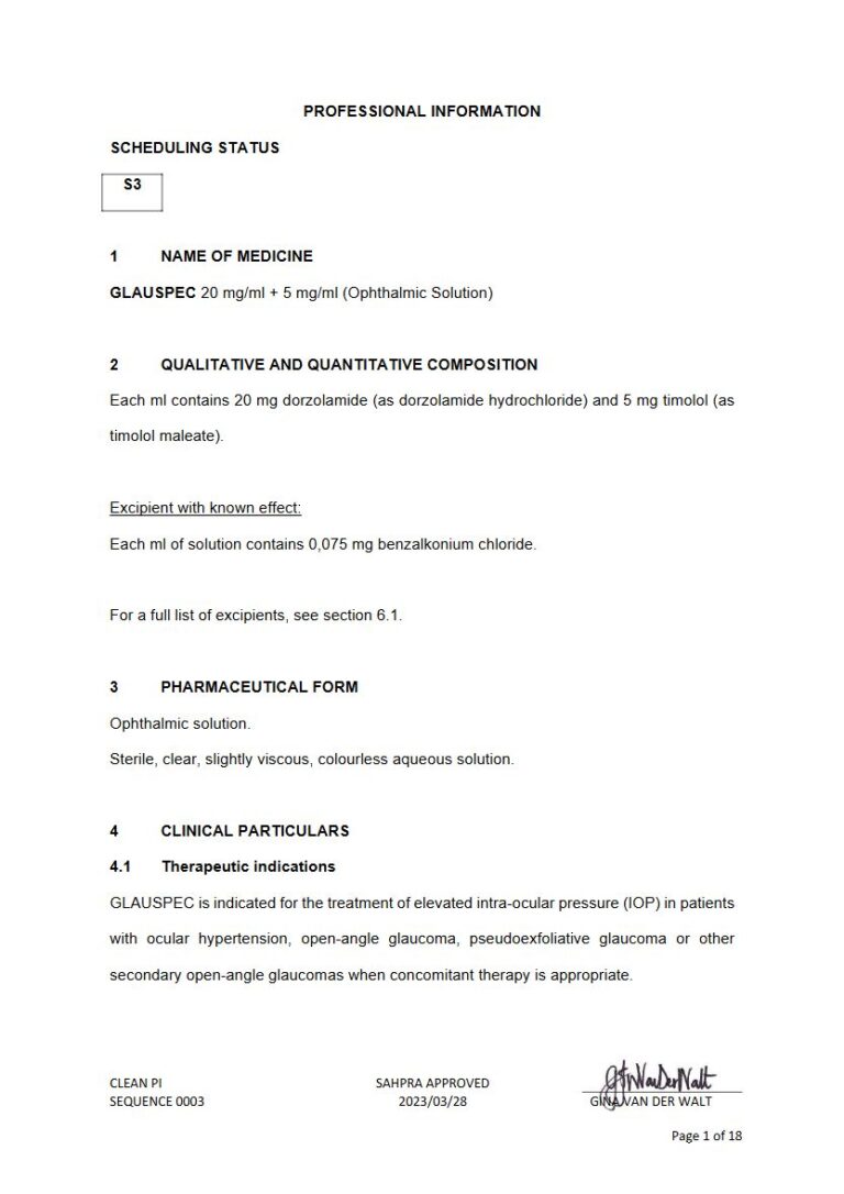 Glauspec 20 mg, 5 mg Ophthalmic Solution package insert preview