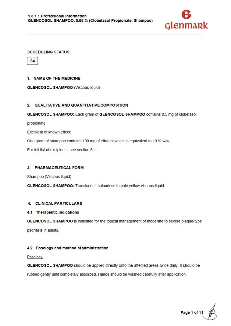 Glencosol Shampoo 0,5 mg Liquid package insert preview