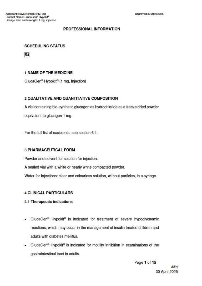 Glucagen Hypokit 1 mg Solution package insert preview