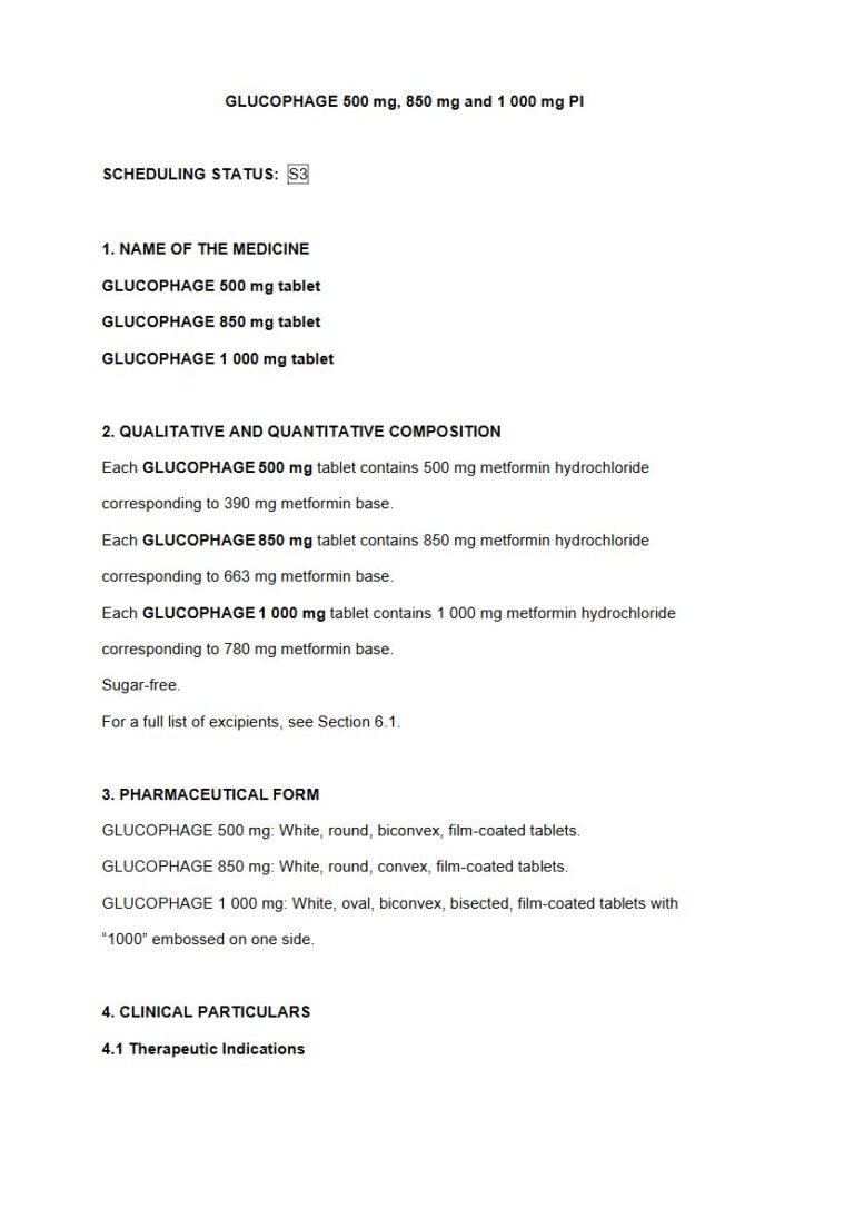 Glucophage 500mg. 850mg. 1000mg Tablet package insert preview