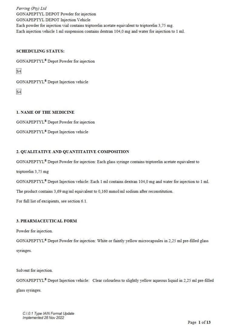Gonapeptyl 3.75mg. 104mg / ml Injection package insert preview