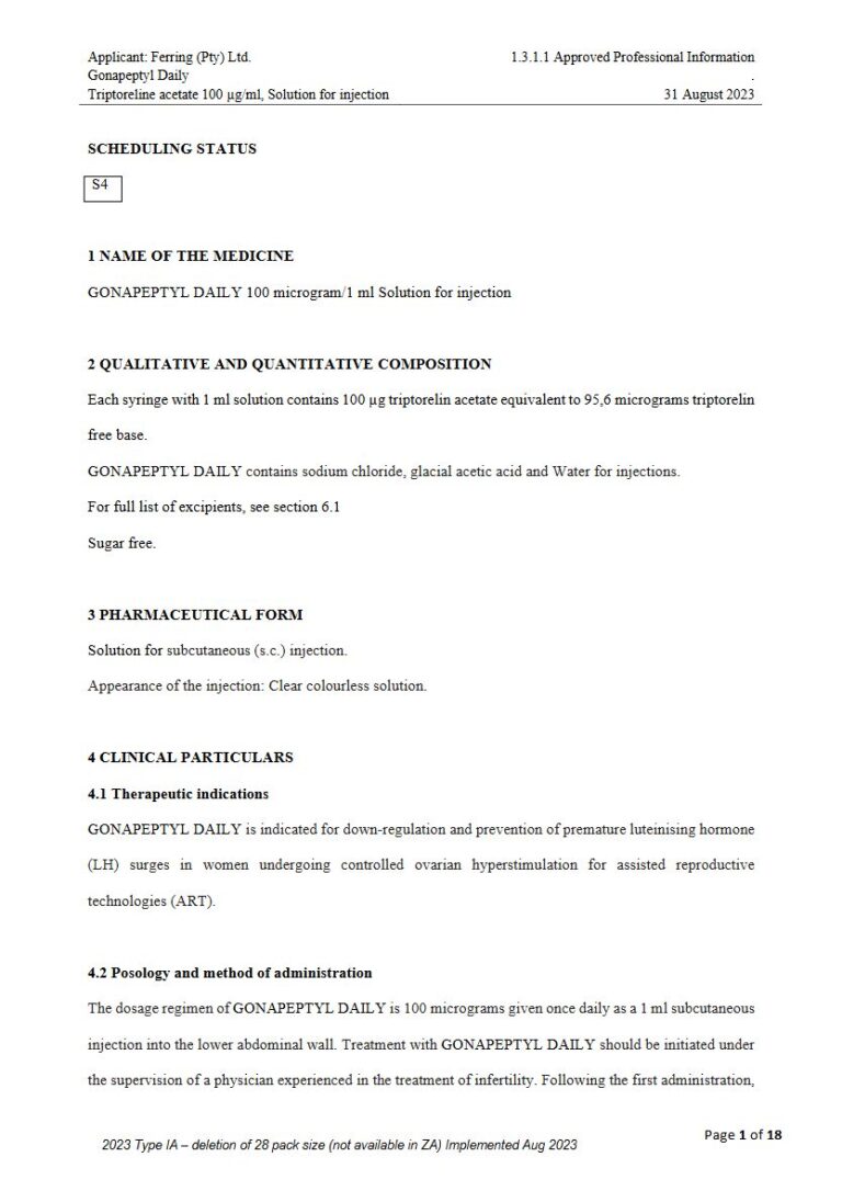Gonapeptyl Daily 100 microgram/1 ml Solution for injection package insert preview