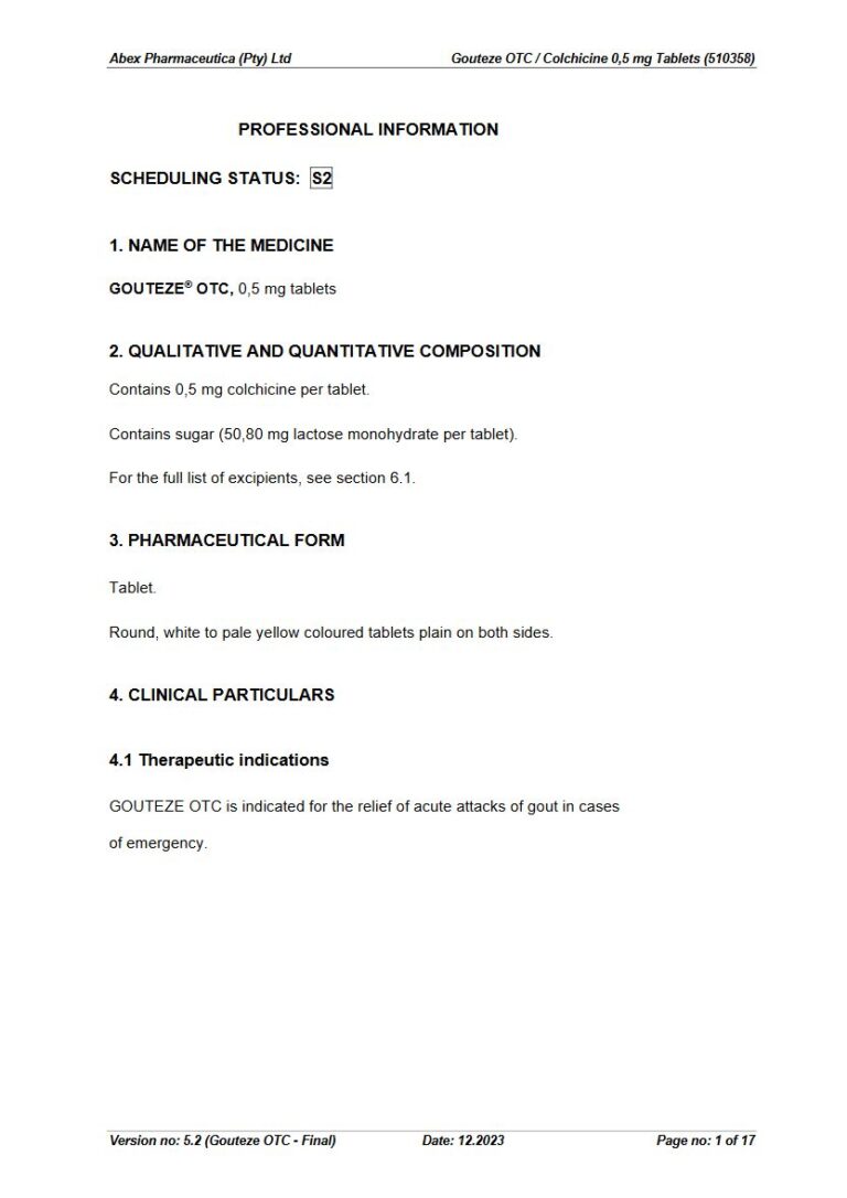 Gouteze Otc 0,5 mg Tablets package insert preview