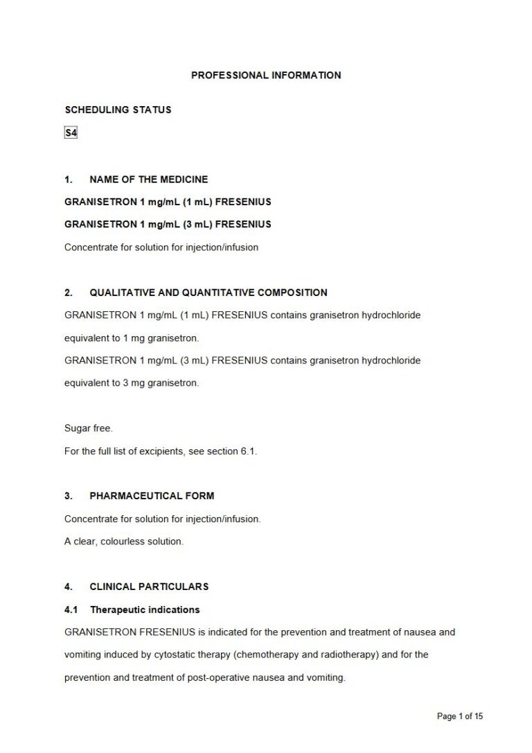 Granisetron 1 Mg/1 Ml/3 Ml Solution package insert preview