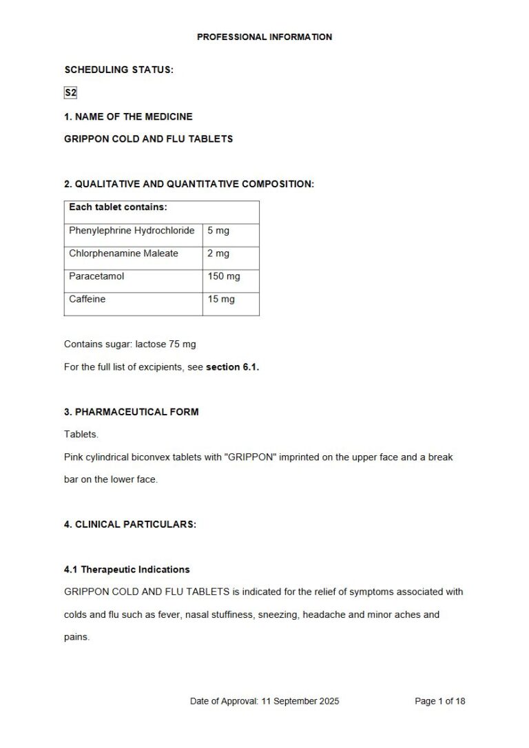 Grippon Cold And Flu Tablets 75 mg Tablets. package insert preview